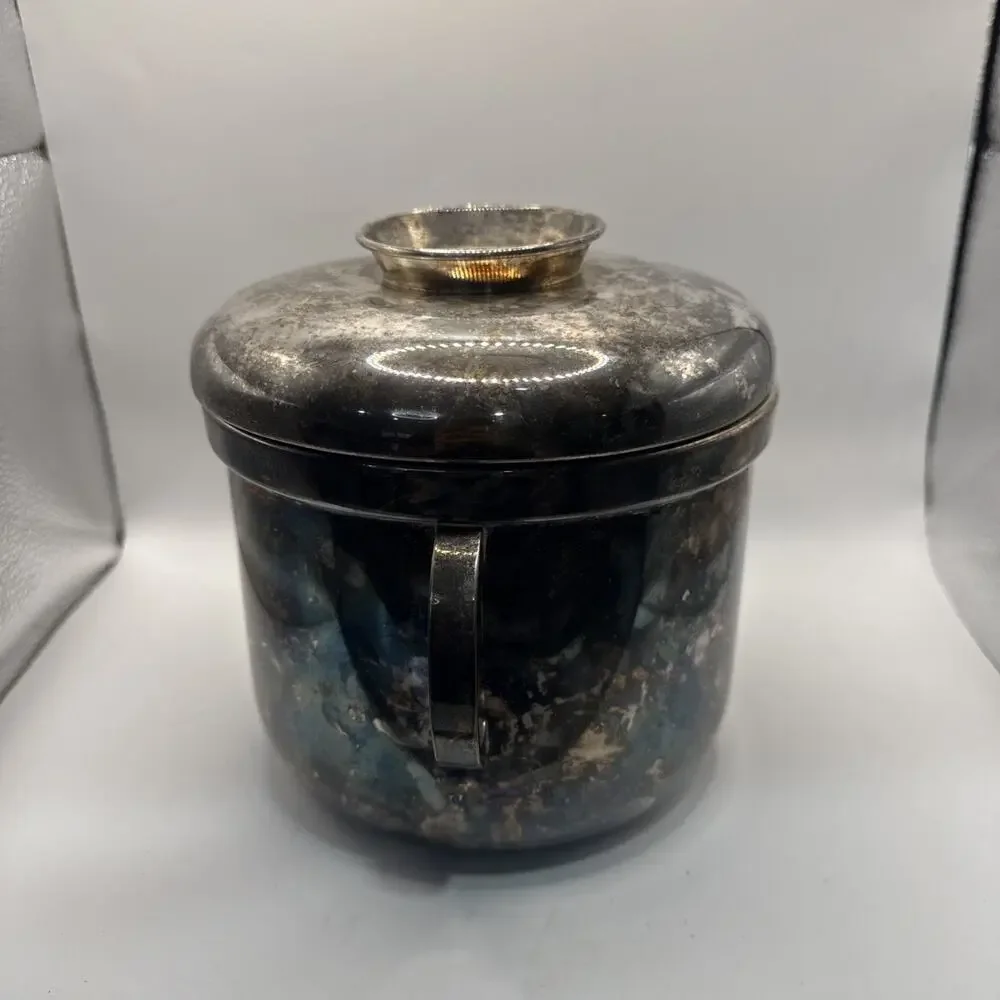 Vintage Federal Silver Company Silver Plated Ice Bucket Tarnished/ Pyrex Insert